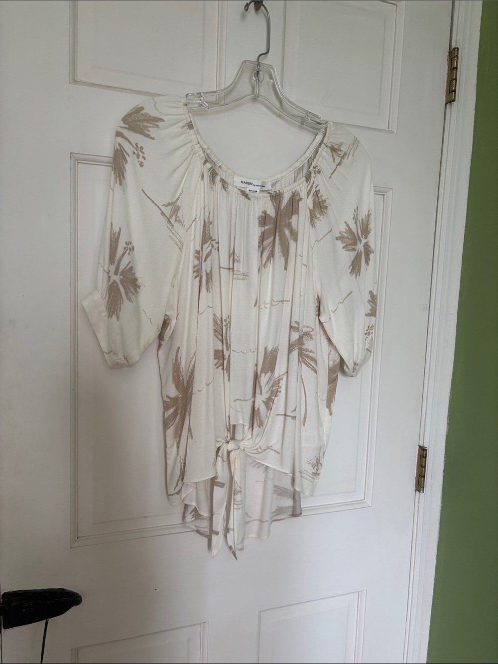 Karen Kane Cream Botanical Tie-Front Blouse